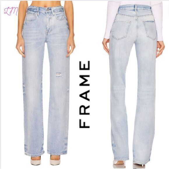 FRAME Revolve Le Jane High Rise Straight Leg Distressed Jeans 32 Winslow - Picture 2 of 12